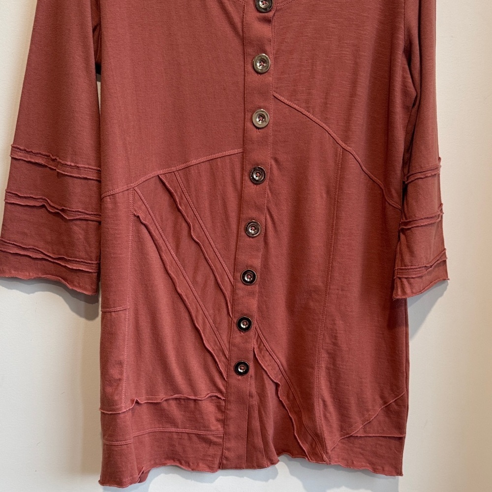 Women's Button-Down Tunic Top - Rust - Picture 4 of 9